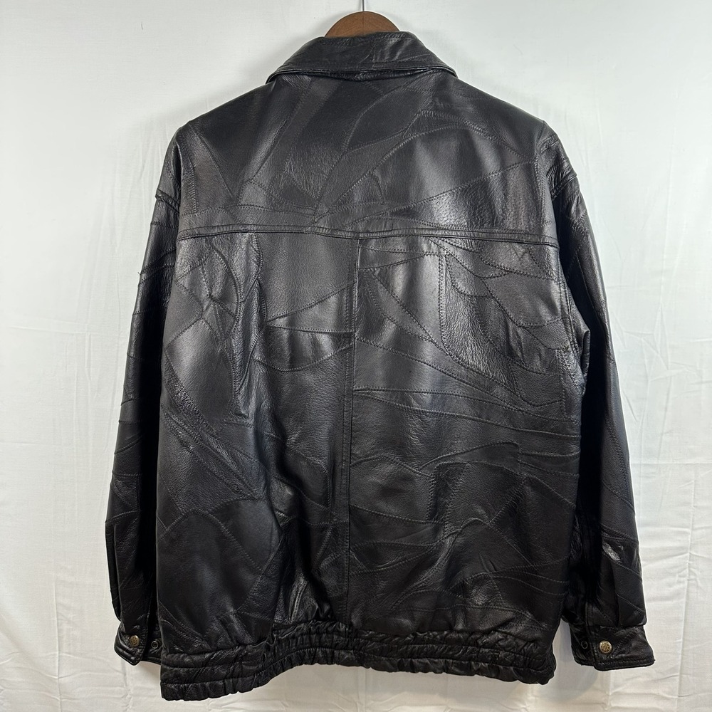 Flight Path Mens Vintage Black Patchwork Genuine Leather Bomber Jacket Medium - Picture 2 of 4